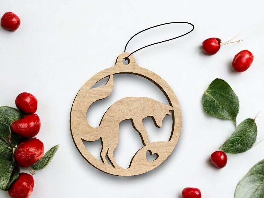 Intra απο ξύλο plywood 3mm-4mm πάχος – Χριστουγεννιάτικο στολίδι Fox Love 15x15 cm INTRAVECTRY-MY551823
