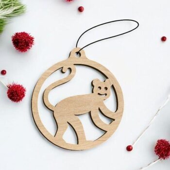 Intra απο ξύλο plywood 3mm-4mm πάχος – Χριστουγεννιάτικο στολίδι μαϊμού 12x15 cm INTRAVECTRY-MY548367 - Image 1