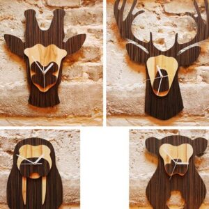Intra απο ξύλο plywood 3mm-4mm πάχος – ξύλο ρολογιού τοίχου Safari Animal Heads 15x15 cm INTRAVECTRY-MY557134