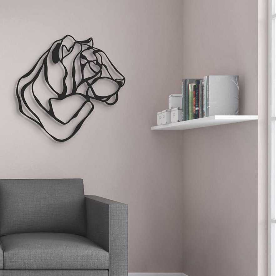 Intra απο ξύλο plywood 3mm-4mm πάχος – Tiger Head Μεταλλικό ντεκόρ τοίχου Line Drawing Art Design 40x40 cm INTRAVECTRY-MY557233