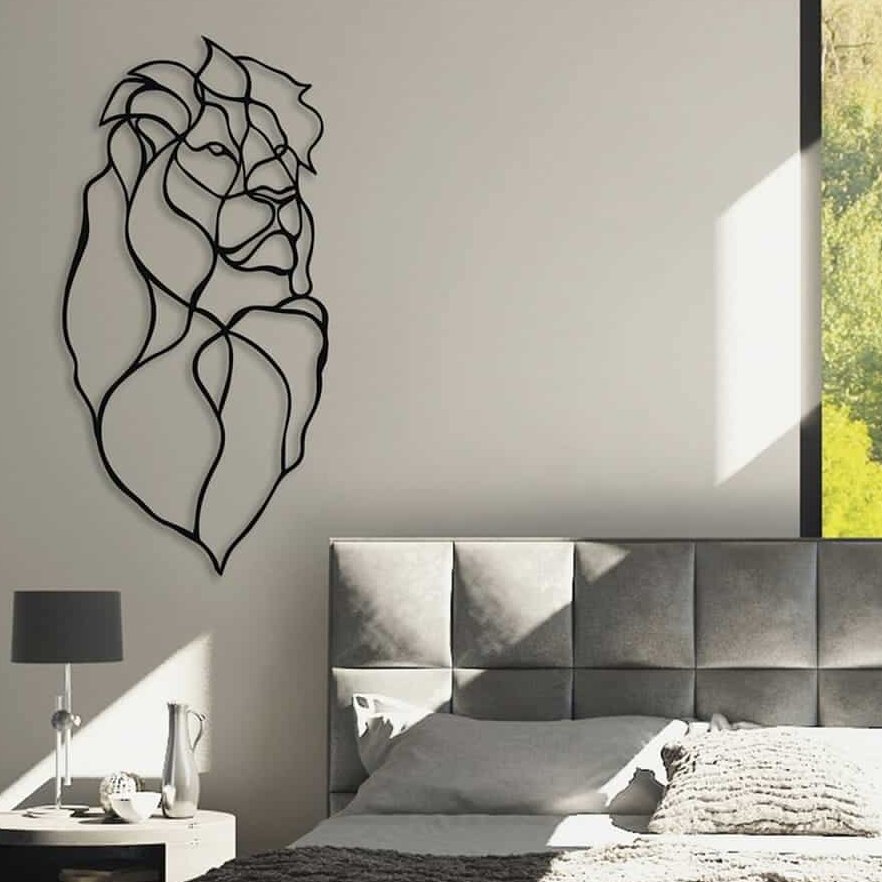 Intra απο ξύλο plywood 3mm-4mm πάχος – Lion Head Μεταλλικό ντεκόρ τοίχου ξύλο γραμμικού σχεδίου 30x30 cm INTRAVECTRY-MY560854