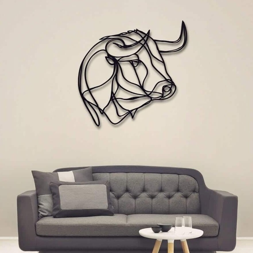 Intra απο ξύλο plywood 3mm-4mm πάχος – ξύλο Τέχνης γραμμής μεταλλικής διακόσμησης τοίχου Bull Head 15x20 cm INTRAVECTRY-MY555497