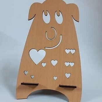 Intra απο ξύλο plywood 3mm-4mm πάχος – Βάση στήριξης τηλεφώνου με χαριτωμένα ζώα με ξύλο μοτίβο αποκοπής Love Hearts 20x25 cm INTRAVECTRY-MY558522 - Image 1