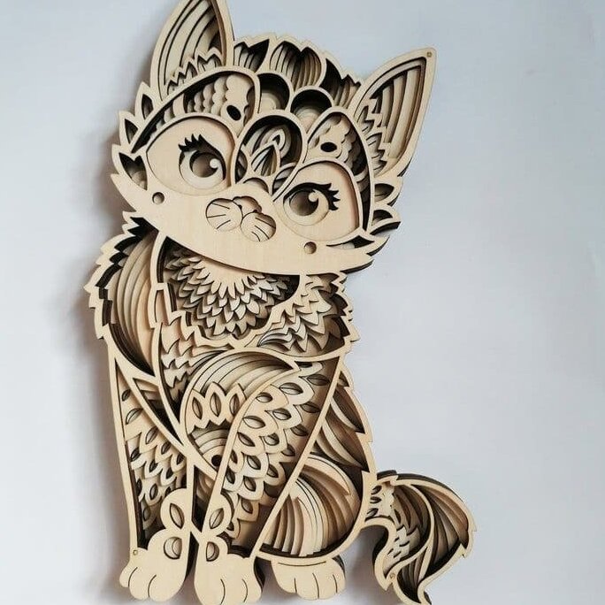 Intra απο ξύλο plywood 3mm-4mm πάχος – Πολυστρωματική 3D Cat Mandala 35x40 cm INTRAVECTRY-MY546417