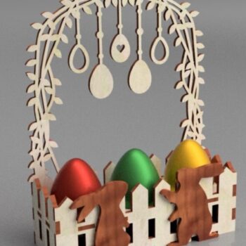 Intra απο ξύλο plywood 3mm-4mm πάχος – ξύλο Πασχαλινό λαγουδάκι με καλάθι με αυγά 45x50 cm INTRAVECTRY-MY547995 - Image 1