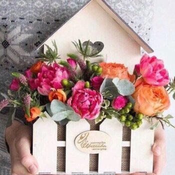 Intra απο ξύλο plywood 3mm-4mm πάχος – Καλάθι δώρου σε σχήμα λουλουδιού 15x20 cm INTRAVECTRY-MY545224 - Image 1