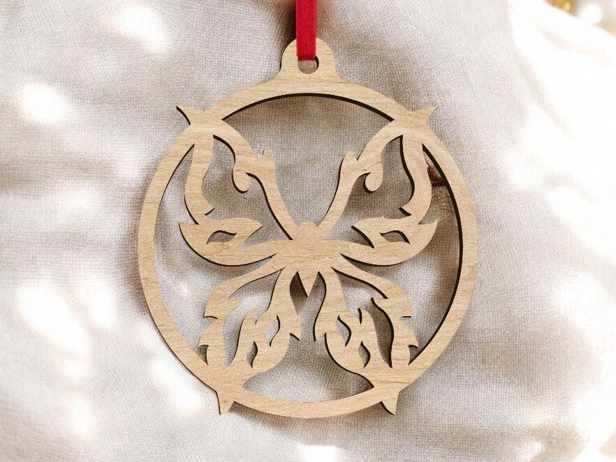 Intra απο ξύλο plywood 3mm-4mm πάχος – Χριστουγεννιάτικο μπιχλιμπίδι πεταλούδας 12x15 cm INTRAVECTRY-MY551474