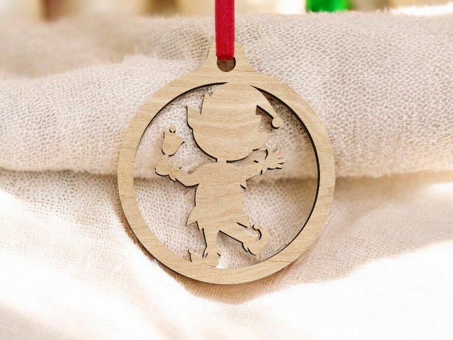 Intra απο ξύλο plywood 3mm-4mm πάχος – Ξωτικό με το Bell Bauble 10x10 cm INTRAVECTRY-MY546516