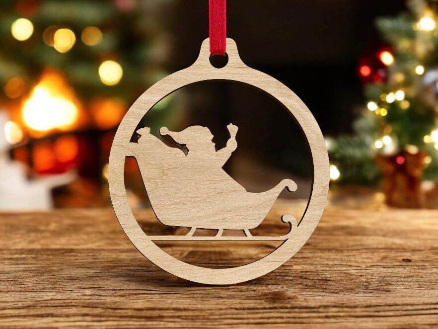 Intra απο ξύλο plywood 3mm-4mm πάχος – Μπιχλιμπίδι με έλκηθρο Άγιου Βασίλη 40x40 cm INTRAVECTRY-MY546525