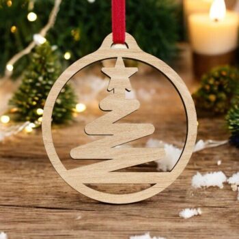 Intra απο ξύλο plywood 3mm-4mm πάχος – Μπιχλιμπίδι με χριστουγεννιάτικο δέντρο ζιγκ-ζαγκ 45x50 cm INTRAVECTRY-MY553113 - Image 1