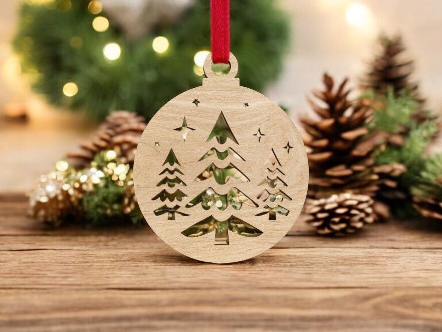 Intra απο ξύλο plywood 3mm-4mm πάχος – Χριστουγεννιάτικα δέντρα με αστέρια στολίδι 25x30 cm INTRAVECTRY-MY549853