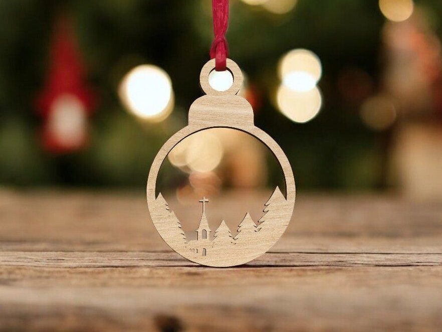 Intra απο ξύλο plywood 3mm-4mm πάχος – Χριστουγεννιάτικη μπάλα εκκλησίας στολίδι 40x40 cm INTRAVECTRY-MY549877