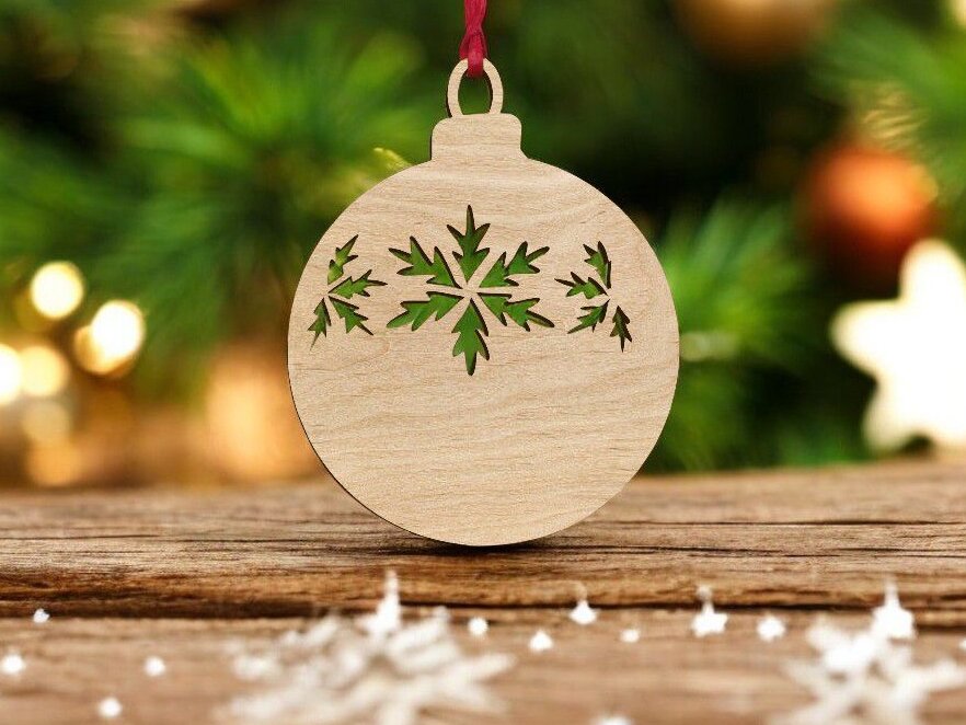 Intra απο ξύλο plywood 3mm-4mm πάχος – Floral σχέδιο Χριστουγεννιάτικη μπάλα 25x30 cm INTRAVECTRY-MY550691