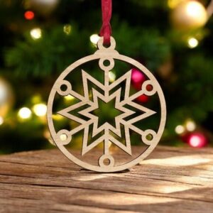 Intra απο ξύλο plywood 3mm-4mm πάχος – Μοτίβο αστεριών με νιφάδα χιονιού Χριστουγεννιάτικη μπάλα 40x45 cm INTRAVECTRY-MY553246