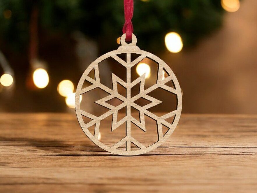 Intra απο ξύλο plywood 3mm-4mm πάχος – Στρογγυλό μπιχλιμπίδι με νιφάδες χιονιού 40x40 cm INTRAVECTRY-MY551608