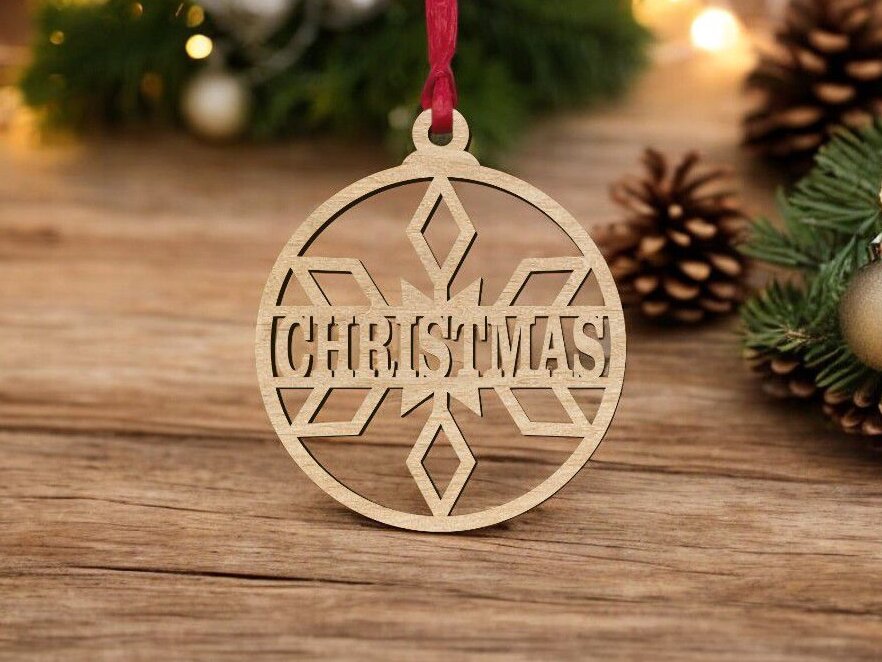 Intra απο ξύλο plywood 3mm-4mm πάχος – Εξατομικευμένο στρογγυλό μπιχλιμπίδι με νιφάδες χιονιού 40x45 cm INTRAVECTRY-MY546691