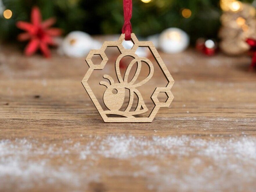 Intra απο ξύλο plywood 3mm-4mm πάχος – Στολίδι χριστουγεννιάτικου δέντρου μελισσών 25x30 cm INTRAVECTRY-MY550049