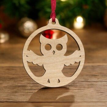 Intra απο ξύλο plywood 3mm-4mm πάχος – Μπιχλιμπίδι Χριστουγεννιάτικου Δέντρου Κουκουβάγιας 25x30 cm INTRAVECTRY-MY545480 - Image 1