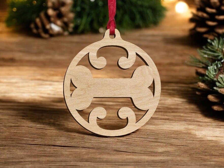 Intra απο ξύλο plywood 3mm-4mm πάχος – Χριστουγεννιάτικη μπάλα με κόκαλο σκύλου 50x60 cm INTRAVECTRY-MY551785