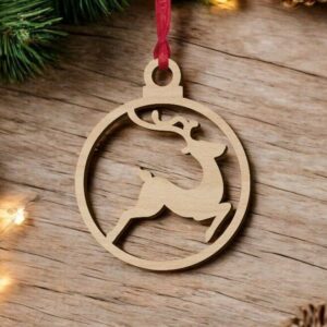 Intra απο ξύλο plywood 3mm-4mm πάχος – Χριστουγεννιάτικη μπάλα με τάρανδο 12x15 cm INTRAVECTRY-MY551830