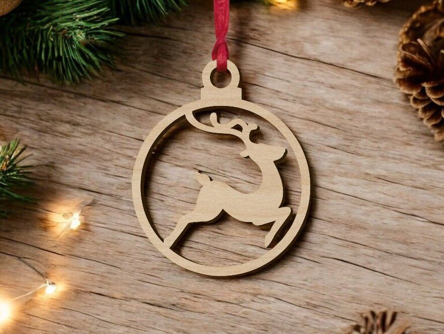 Intra απο ξύλο plywood 3mm-4mm πάχος – Χριστουγεννιάτικη μπάλα με τάρανδο 12x15 cm INTRAVECTRY-MY551830