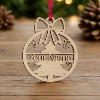 Intra απο ξύλο plywood 3mm-4mm πάχος – Προσωποποιημένο Χριστουγεννιάτικο Στολίδι Κορδέλας 20x20 cm INTRAVECTRY-MY546881 - Image 1