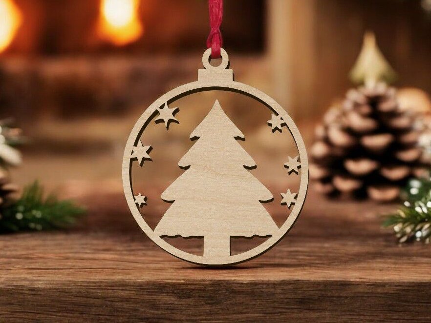 Intra απο ξύλο plywood 3mm-4mm πάχος – Χριστουγεννιάτικο Δέντρο Διακοσμητικό μπαλάκι με μπάλα 25x25 cm INTRAVECTRY-MY551837