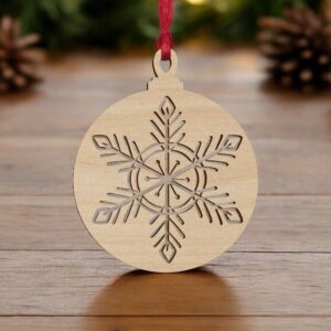 Intra απο ξύλο plywood 3mm-4mm πάχος – Χριστουγεννιάτικη μπάλα με αποκοπή νιφάδας χιονιού 12x15 cm INTRAVECTRY-MY550199