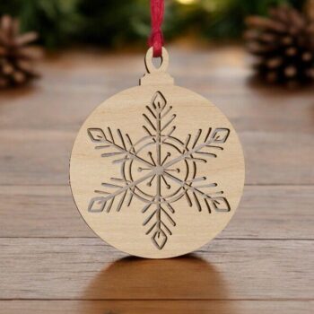 Intra απο ξύλο plywood 3mm-4mm πάχος – Χριστουγεννιάτικη μπάλα με αποκοπή νιφάδας χιονιού 12x15 cm INTRAVECTRY-MY551846 - Image 1