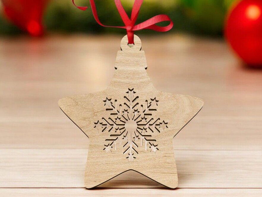 Intra απο ξύλο plywood 3mm-4mm πάχος – Στολίδι από νιφάδες χιονιού με αστέρι 20x25 cm INTRAVECTRY-MY551912