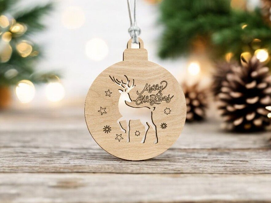 Intra απο ξύλο plywood 3mm-4mm πάχος – Καλά Χριστούγεννα Μπιχλιμπίδι ταράνδων 25x25 cm INTRAVECTRY-MY559972