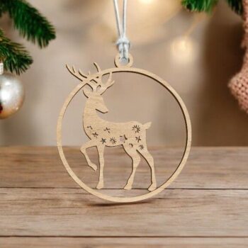 Intra απο ξύλο plywood 3mm-4mm πάχος – Στρογγυλό χριστουγεννιάτικο στολίδι ελαφιών 20x20 cm INTRAVECTRY-MY548475 - Image 1