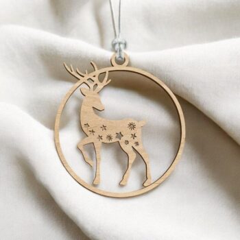 Intra απο ξύλο plywood 3mm-4mm πάχος – Στρογγυλό χριστουγεννιάτικο στολίδι ελαφιών 20x20 cm INTRAVECTRY-MY548475 - Image 2