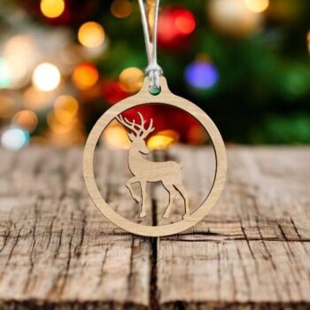 Intra απο ξύλο plywood 3mm-4mm πάχος – Μπιχλιμπίδι χριστουγεννιάτικου δέντρου κύκλου και ελαφιού 10x10 cm INTRAVECTRY-MY553641 - Image 1