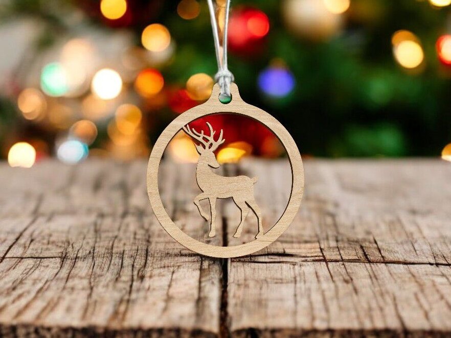 Intra απο ξύλο plywood 3mm-4mm πάχος – Μπιχλιμπίδι χριστουγεννιάτικου δέντρου κύκλου και ελαφιού 40x45 cm INTRAVECTRY-MY559975