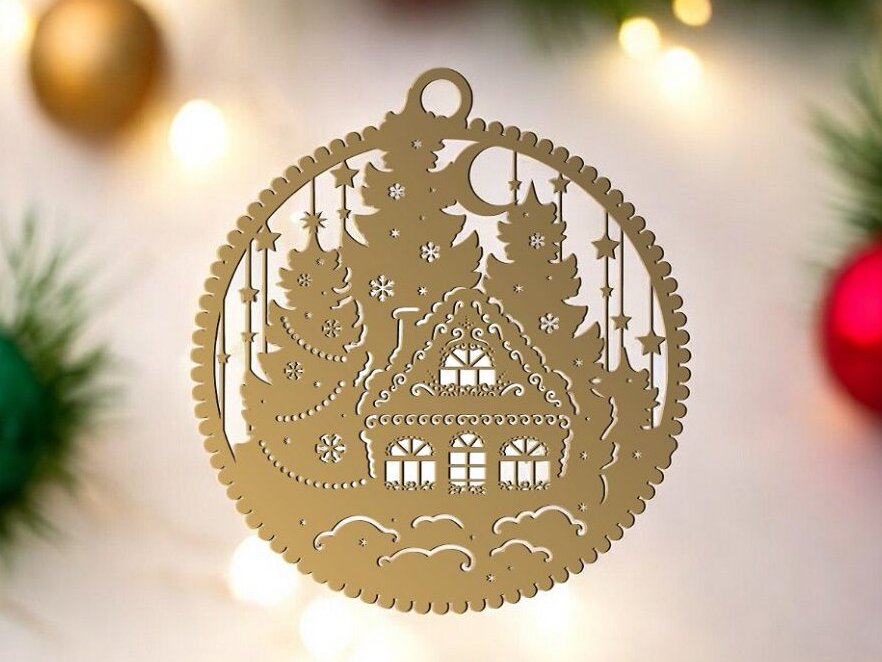 Intra απο ξύλο plywood 3mm-4mm πάχος – Χριστουγεννιάτικο Χωριό Σκηνή μπάλα στολίδι 25x30 cm INTRAVECTRY-MY560113