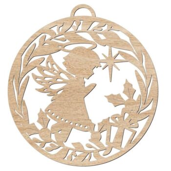 Intra απο ξύλο plywood 3mm-4mm πάχος – Στολίδι με μπάλα για χριστουγεννιάτικο δέντρο αγγέλου 10x10 cm INTRAVECTRY-MY550416 - Image 1