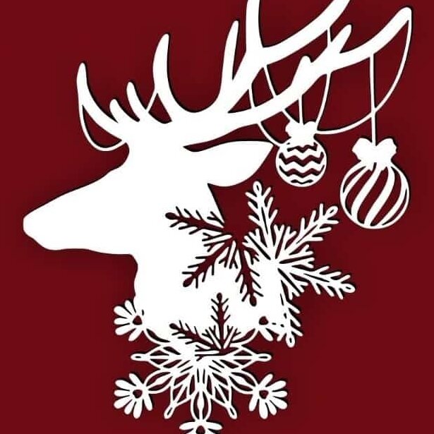 Intra απο ξύλο plywood 3mm-4mm πάχος – Κεφάλι ταράνδου με νιφάδες χιονιού και μπάλες Χριστουγεννιάτικη διακόσμηση 35x40 cm INTRAVECTRY-MY558925