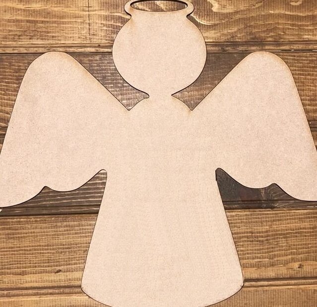 Intra απο ξύλο plywood 3mm-4mm πάχος – ξύλο στολίδι με ξύλινο άγγελο ατράκτου 15x15 cm INTRAVECTRY-MY555803