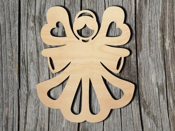 Intra απο ξύλο plywood 3mm-4mm πάχος – Σχήμα αποκοπής ξύλινου αγγέλου με ξύλο καρδιών 15x20 cm INTRAVECTRY-MY555804