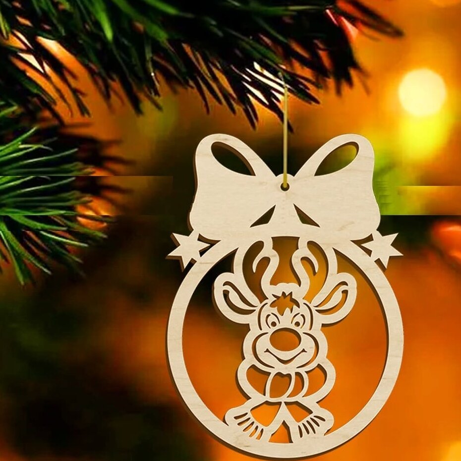 Intra απο ξύλο plywood 3mm-4mm πάχος – Ελάφια σε χριστουγεννιάτικη κρεμαστή μπάλα 40x40 cm INTRAVECTRY-MY549321