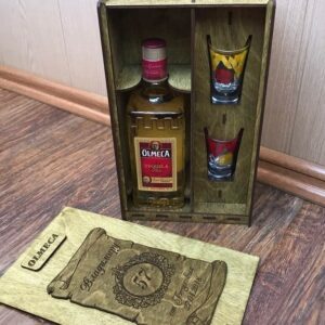 Intra απο ξύλο plywood 3mm-4mm πάχος – ξύλο Ξύλινου χαραγμένου μπουκαλιού τεκίλα Olmeca και γυάλινο κουτί συσκευασίας δώρου 15x20 cm INTRAVECTRY-MY561204