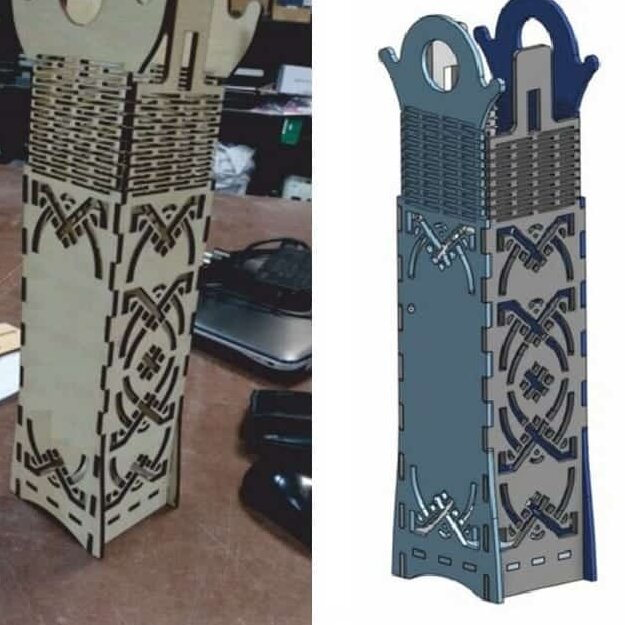 Intra απο ξύλο plywood 3mm-4mm πάχος – Διακοσμητικό κουτί συσκευασίας μπουκαλιών κρασιού με λίμα μεντεσέ 40x40 cm INTRAVECTRY-MY546226