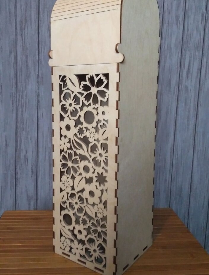 Intra απο ξύλο plywood 3mm-4mm πάχος – ξύλο φλοράλ κομμένου ζωντανού μεντεσέ μονό μπουκάλι Κουτί κρασιού 45x50 cm INTRAVECTRY-MY561214