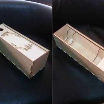 Intra απο ξύλο plywood 3mm-4mm πάχος – Κουτί δώρου μονό μπουκάλι κρασιού με χαραγμένο ξύλο με συρόμενο ξύλο καπακιού 40x40 cm INTRAVECTRY-MY556011 - Image 1