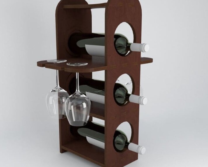 Intra απο ξύλο plywood 3mm-4mm πάχος – 3 Μπουκάλια Επιτραπέζια σχάρα κρασιού και ποτηροθήκη 20x20 cm INTRAVECTRY-MY556682