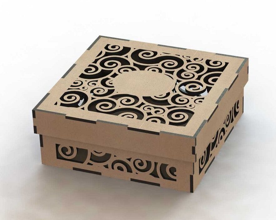 Intra απο ξύλο plywood 3mm-4mm πάχος – Ξύλινο κουτί με μοτίβο στροβιλισμού με ξύλο καπακιού 15x20 cm INTRAVECTRY-MY556790