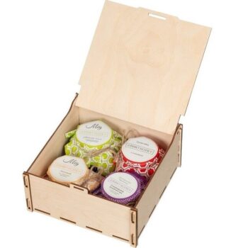 Intra απο ξύλο plywood 3mm-4mm πάχος – Ξύλινο κουτί συσκευασίας για 4 βάζα μελιού Λίμα 40x40 cm INTRAVECTRY-MY557060 - Image 1