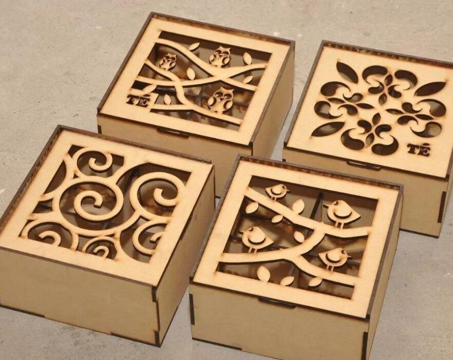 Intra απο ξύλο plywood 3mm-4mm πάχος – Ξύλινα κουτιά με φλοράλ καπάκι ξύλο μικρού μεγέθους 12x15 cm INTRAVECTRY-MY546123