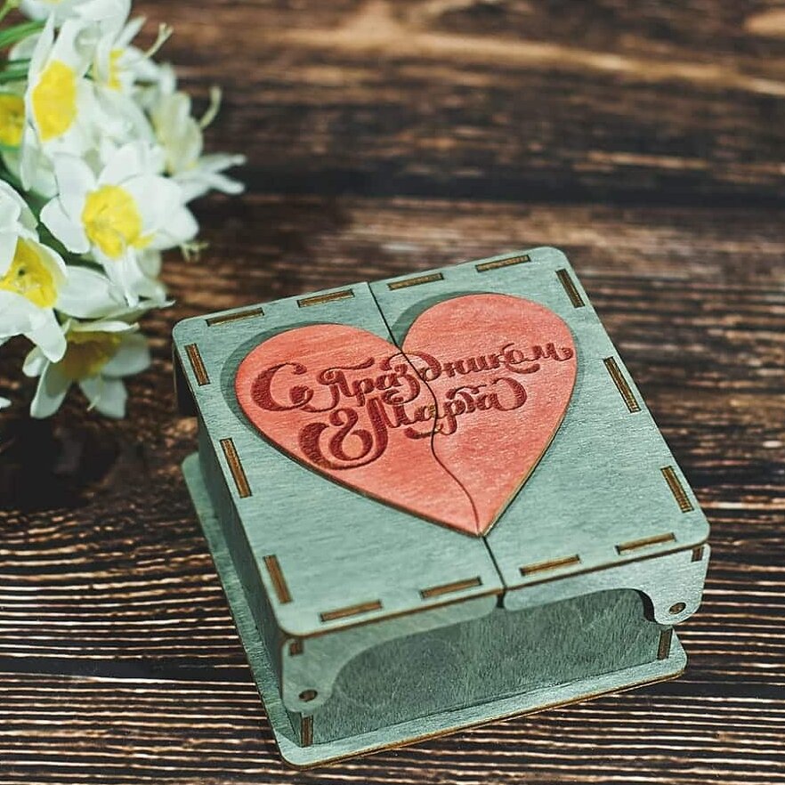 Intra απο ξύλο plywood 3mm-4mm πάχος – Διπλό αρθρωτό κουτί με λίμα με καπάκι παζλ Heart 12x15 cm INTRAVECTRY-MY557067